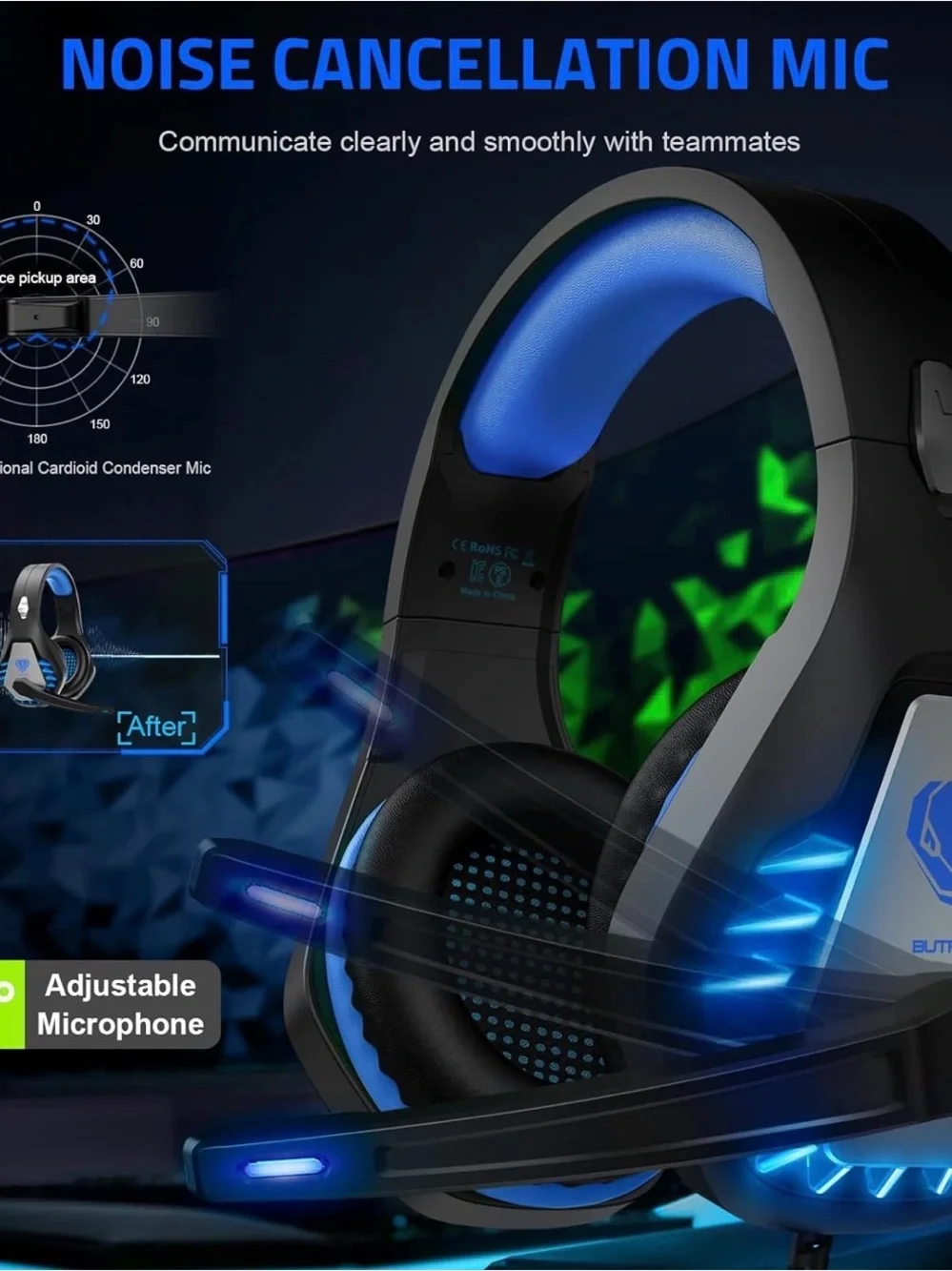 BUTFULAKE GH-1 Gaming Headset in Black and Blue